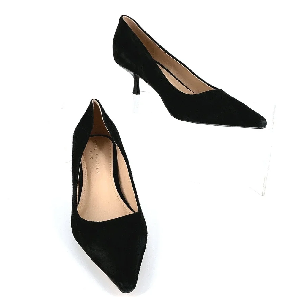 Marc Fisher LTD Size 8 Black Suede Pointed Toe Kitten Heel Pumps Womens - Picture 3 of 11